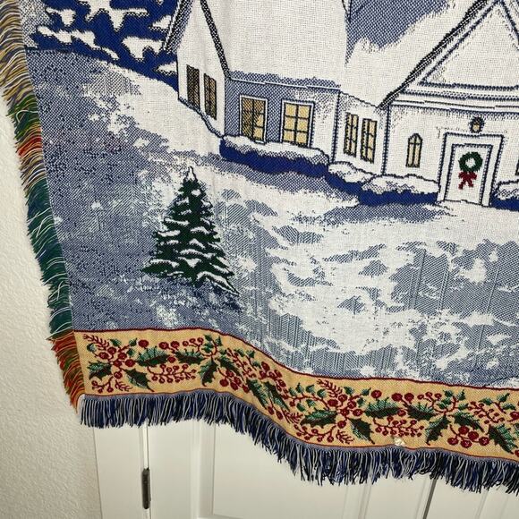 Tapestry Throw Blanket – Mohawk Home, Blue & White, 58x47 Winter Christmas Night - Picture 2 of 4
